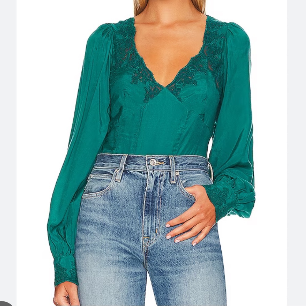 Free People Janelle Lace Top Green Balsam